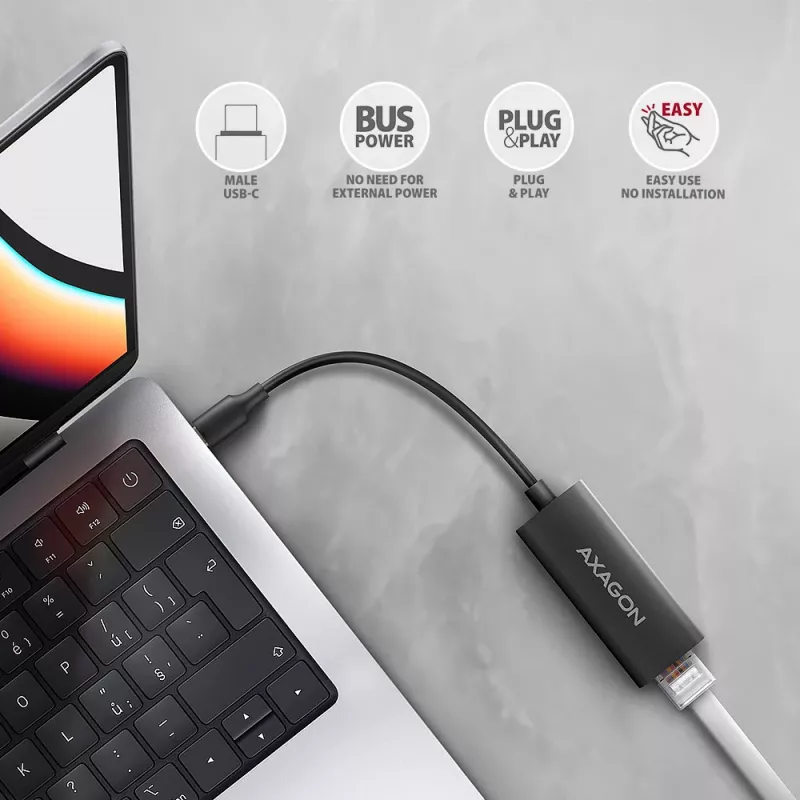 Axagon ADE-ARC USB-C 3.2 Gen 1 - Gigabit Ethernet -sovitin, Realtek 8153