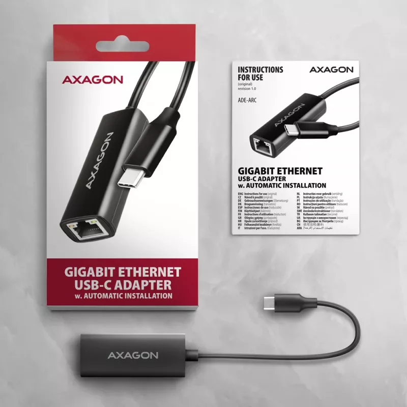 Axagon ADE-ARC USB-C 3.2 Gen 1 - Gigabit Ethernet -sovitin, Realtek 8153