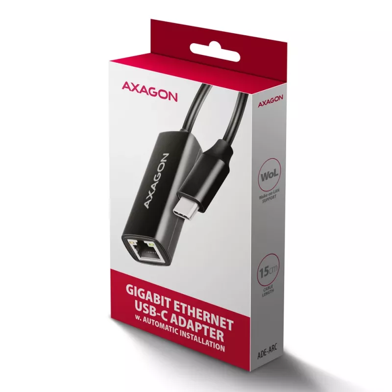 Axagon ADE-ARC USB-C 3.2 Gen 1 - Gigabit Ethernet -sovitin, Realtek 8153