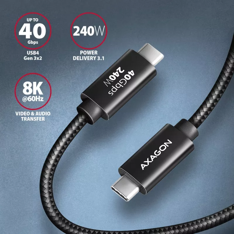 USB-kaapeli Axagon BUCM4X-CM10AB USB4 Gen 3x2 1 m musta