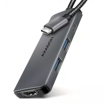 Axagon HMC-5H8K USB 5 Gbps -keskitin 2x USB-A USB-C HDMI 8k/30Hz PD 100W kaapeli USB-C johdollinen USB 3.2 Gen 1 (3.1 Gen 1) Type-C harmaa
