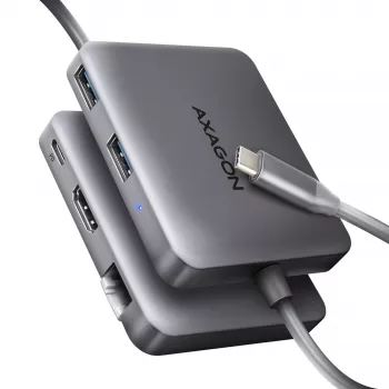 Axagon HMC-5HL USB 5 Gbps -keskitin, 2x USB-A, HDMI 4K/60Hz, RJ-45, PD 100W, 20 cm USB-C-kaapeli