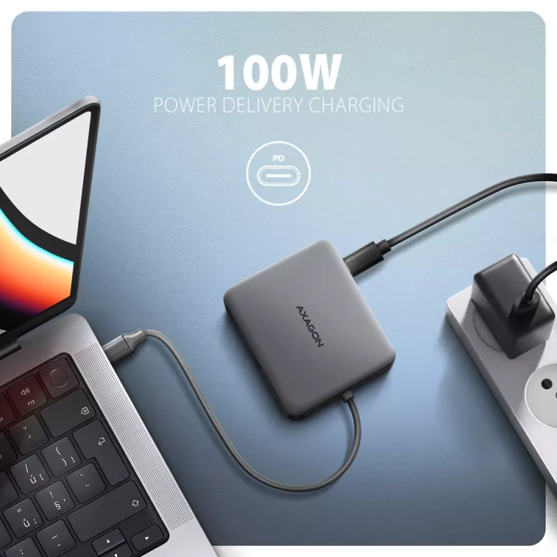 Axagon HMC-5HL USB 5 Gbps -keskitin, 2x USB-A, HDMI 4K/60Hz, RJ-45, PD 100W, 20 cm USB-C-kaapeli