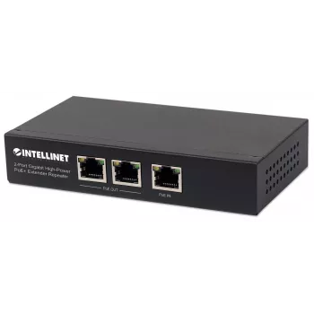 Intellinet 2-porttinen Gigabit High-Power PoE+ -jatko toistin, IEEE 802.3at/af Power over Ethernet (PoE+/PoE), metalli