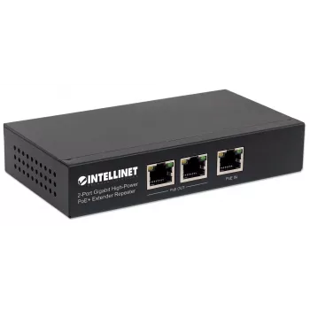 Intellinet 2-porttinen Gigabit High-Power PoE+ -jatko toistin, IEEE 802.3at/af Power over Ethernet (PoE+/PoE), metalli