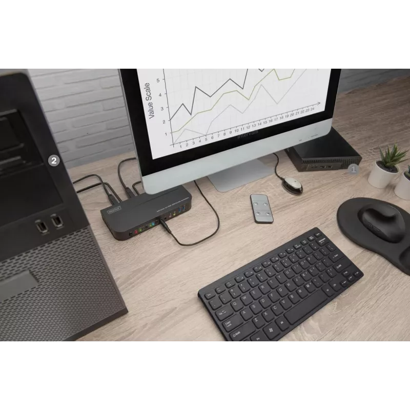 DIGITUS KVM-kytkin - 2x1 HDMI, HDMI Out, USB, 4Kx2K@60Hz