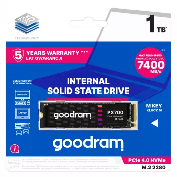 Goodram PX700 SSD SSDPR-PX700-01T-80 sisäinen puolijohdeasema 1 TB M.2 PCI Express 4.0 NVMe 3D NAND