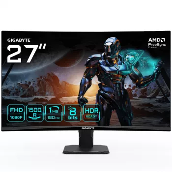GIGABYTE GS27FC 27 tuuman FHD kaareva pelinäyttö – 1920 x 1080, 180 Hz, 1 ms, 250 cd/m², FreeSync Premium, HDR-valmis, HDMI 2.0, DisplayPort 1.4