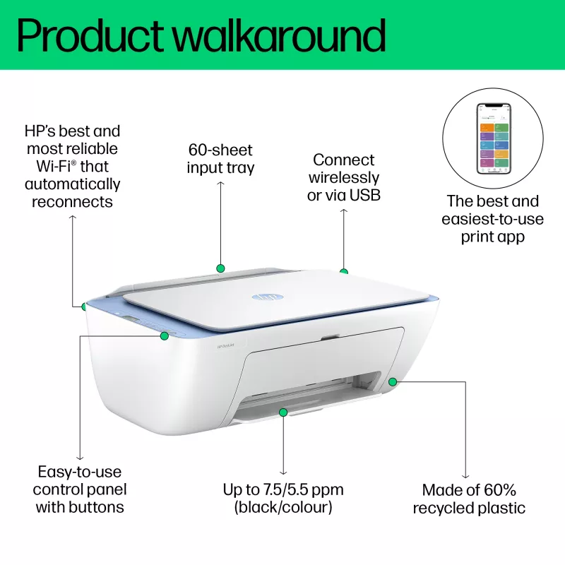 HP DeskJet 2822e langaton 3-in-1 väritulostin, Instant Ink; kopiokone, skanneri