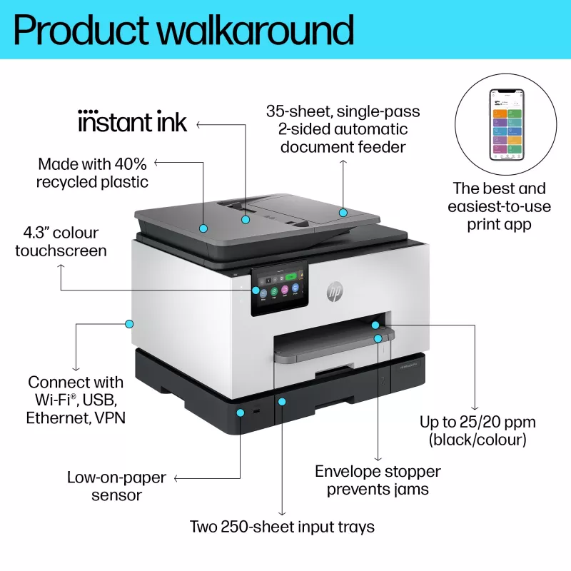 HP OfficeJet Pro 9132e langaton All-in-One -väritulostin, Instant Ink; kaksipuolinen tulostus