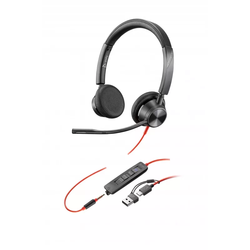 HP Poly Blackwire 3325 stereo Microsoft Teams Certified USB-C kuulokemikrofoni +3,5 mm pistoke +USB-C/A adapteri