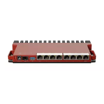 Johdollinen reititin MikroTik L009UiGS-RM — 8x RJ-45, 2,5 Gigabit Ethernet, 1x SFP, 1x USB, 800 MHz CPU, 512 MB RAM, punainen