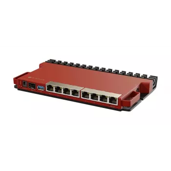 Johdollinen reititin MikroTik L009UiGS-RM — 8x RJ-45, 2,5 Gigabit Ethernet, 1x SFP, 1x USB, 800 MHz CPU, 512 MB RAM, punainen