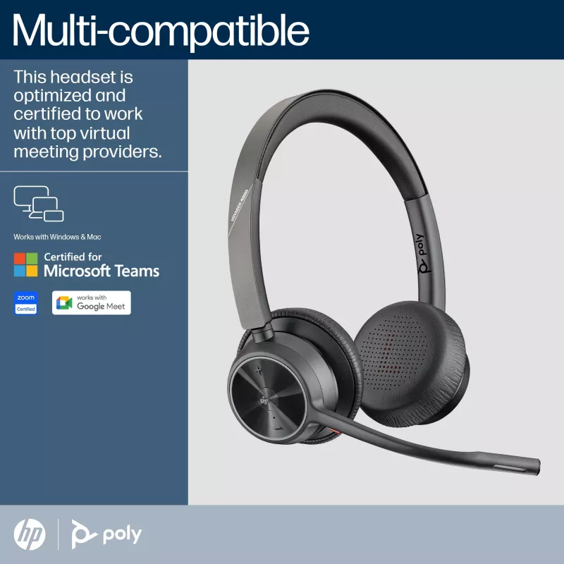 HP Poly Voyager 4320 Microsoft Teams -sertifioitu kuulokemikrofoni +BT700 dongle +latausteline