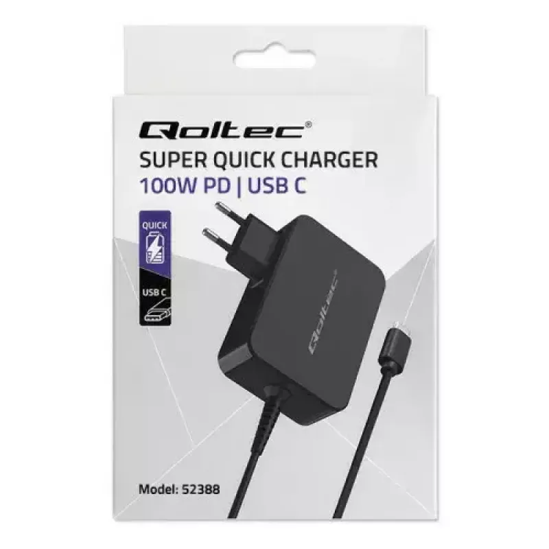 Laturi Qoltec 52388 Indoor Fast Charging 20V 5A musta