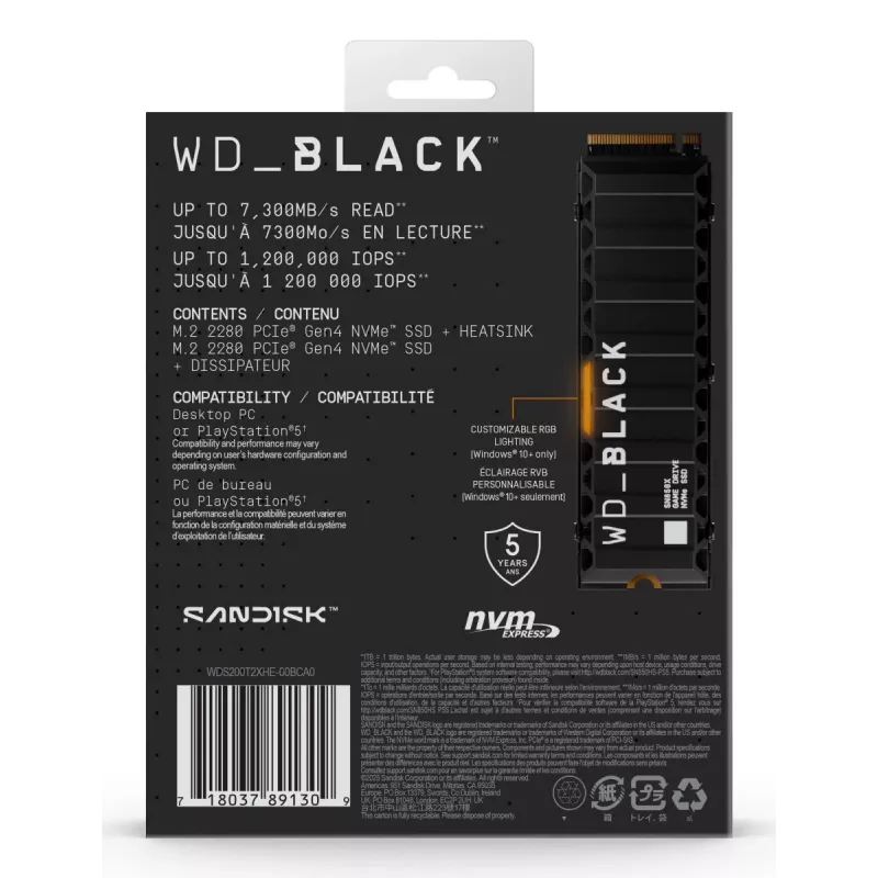 WESTERN DIGITAL SSD - WD_BLACK SN850X - 2 TB - PCIe Gen4 x4 - M.2 2280 - jäähdytyssiilillä