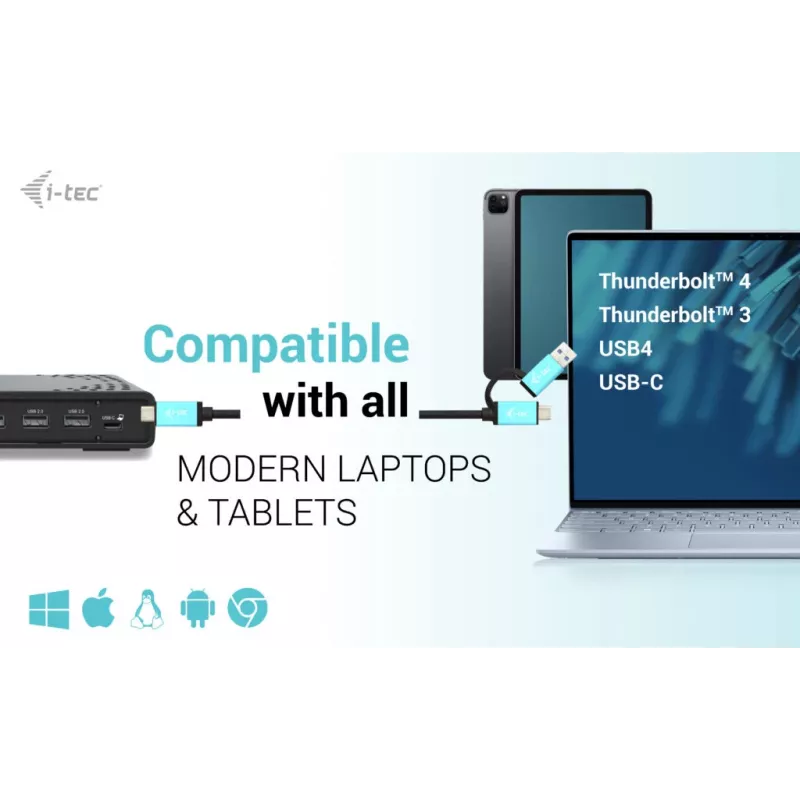 i-tec USB-C Triple Display -telakointiasema Gen 2 Power Delivery 100W johdollinen 3.2