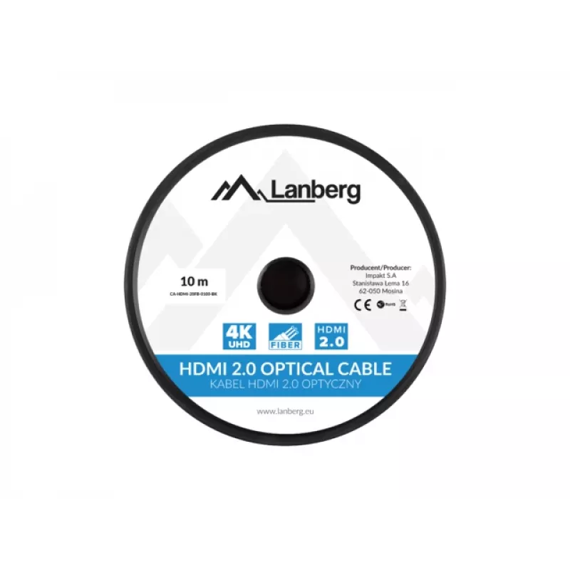 LANBERG HDMI-kaapeli M/m V2.0 Optical Aoc - 10m musta