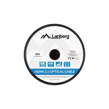 HDMI-kaapeli LANBERG CA-HDMI-30FB-0100-BK 10 m, HDMI Type-A 2.1, 48 Gbit/s, 144 Hz, HDR, ARC, Ethernet