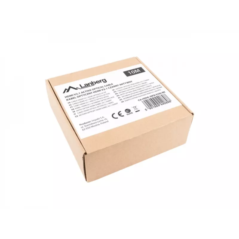 HDMI-kaapeli LANBERG CA-HDMI-30FB-0100-BK 10 m, HDMI Type-A 2.1, 48 Gbit/s, 144 Hz, HDR, ARC, Ethernet