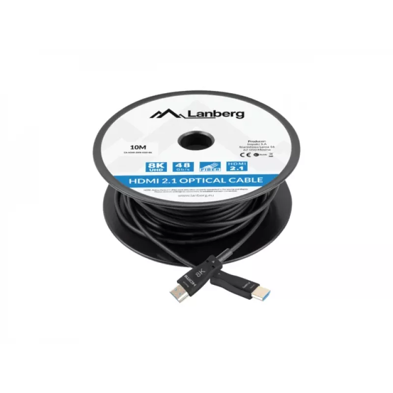 HDMI-kaapeli LANBERG CA-HDMI-30FB-0100-BK 10 m, HDMI Type-A 2.1, 48 Gbit/s, 144 Hz, HDR, ARC, Ethernet