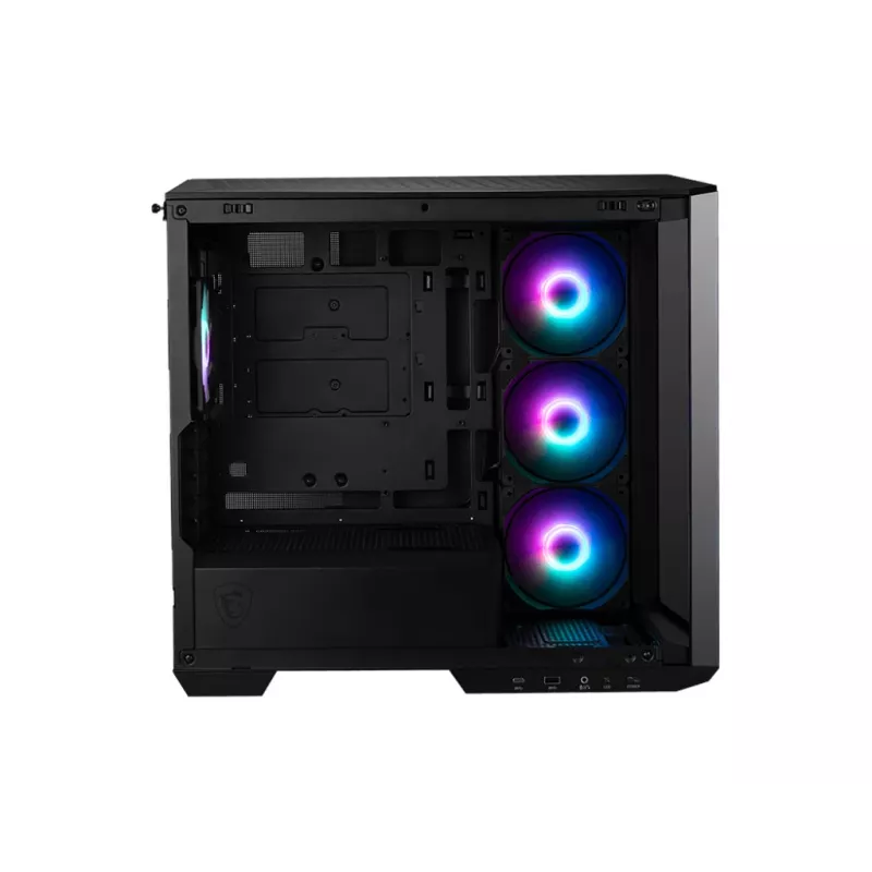 MSI MAG PANO M100R PZ Micro Tower -tietokonekotelo, microATX/Mini-ITX, 270 asteen panoraamakarkaistu lasi, ARGB-tuulettimet, USB-C, musta