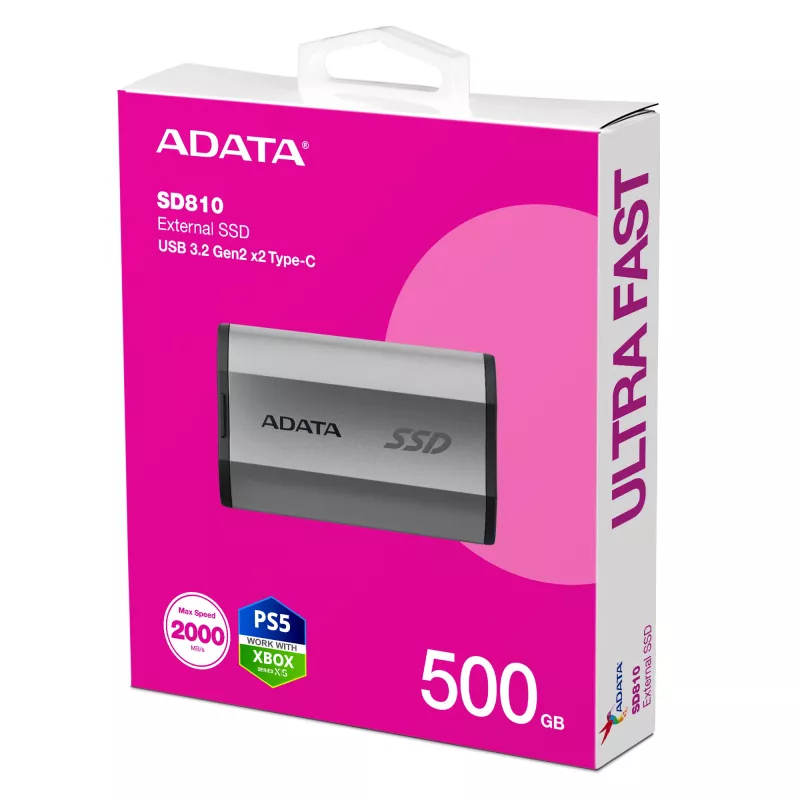 ADATA SD810 500 GB USB Type-C USB 3.2 Gen 2x2 musta, hopea
