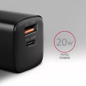Seinäpistokelaturi Axagon ACU-PQ20 QC3.0 PD Type-C 20W musta