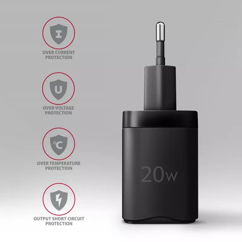 Seinäpistokelaturi Axagon ACU-PQ20 QC3.0 PD Type-C 20W musta