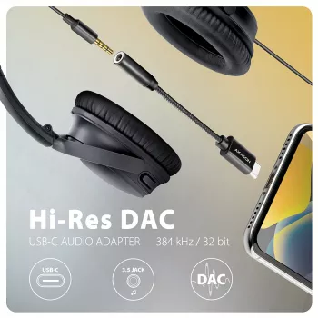 Axagon ADA-HC USB-C - 3,5 mm liitäntä – Hi-Res DAC -audiosovitin, 384 kHz/32 bit, stereo