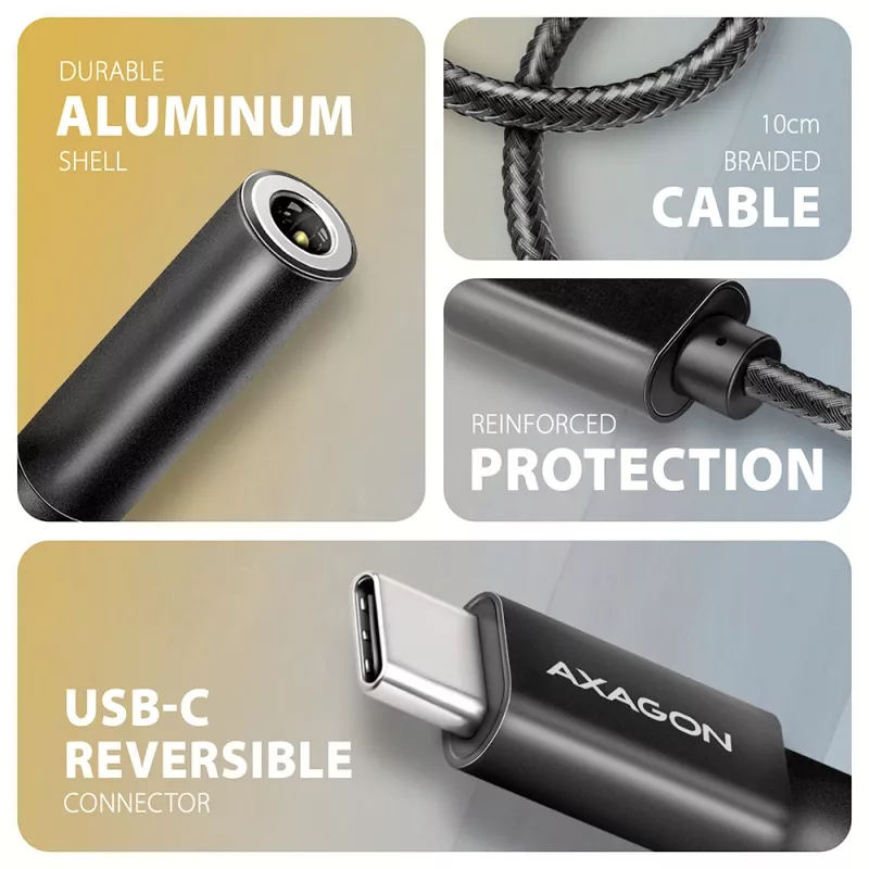Axagon ADA-HC USB-C - 3,5 mm liitäntä – Hi-Res DAC -audiosovitin, 384 kHz/32 bit, stereo