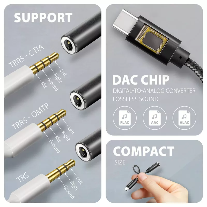 Axagon ADA-HC USB-C - 3,5 mm liitäntä – Hi-Res DAC -audiosovitin, 384 kHz/32 bit, stereo