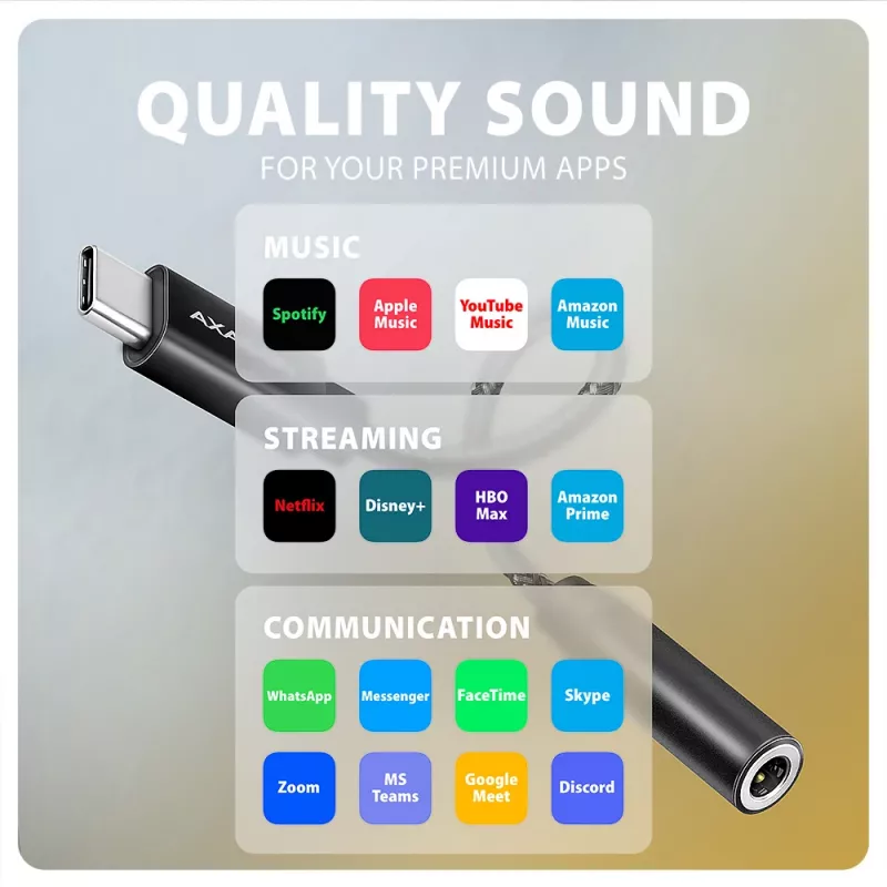 Axagon ADA-HC USB-C - 3,5 mm liitäntä – Hi-Res DAC -audiosovitin, 384 kHz/32 bit, stereo