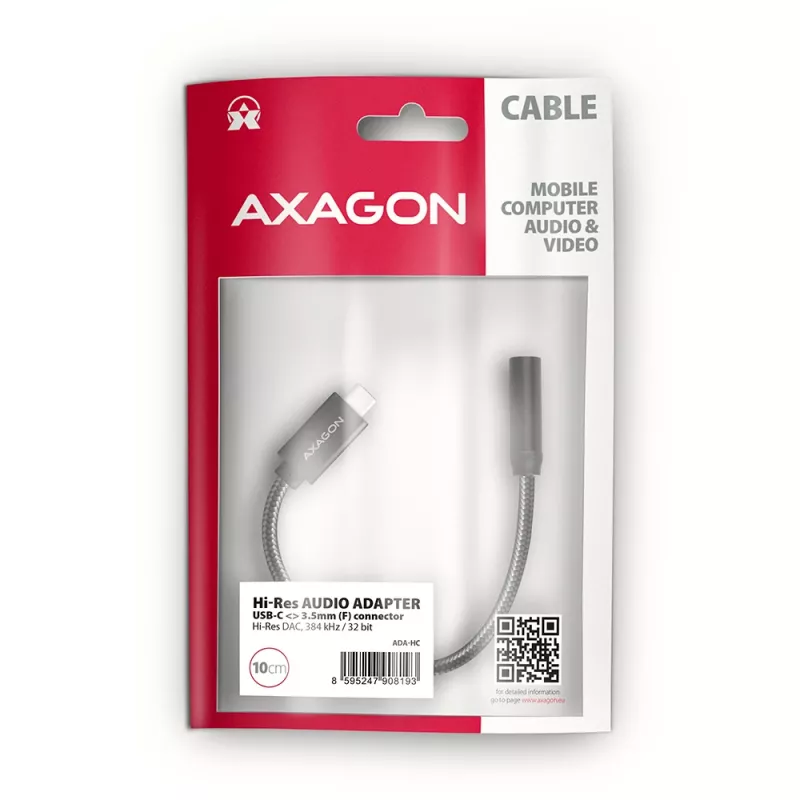 Axagon ADA-HC USB-C - 3,5 mm liitäntä – Hi-Res DAC -audiosovitin, 384 kHz/32 bit, stereo