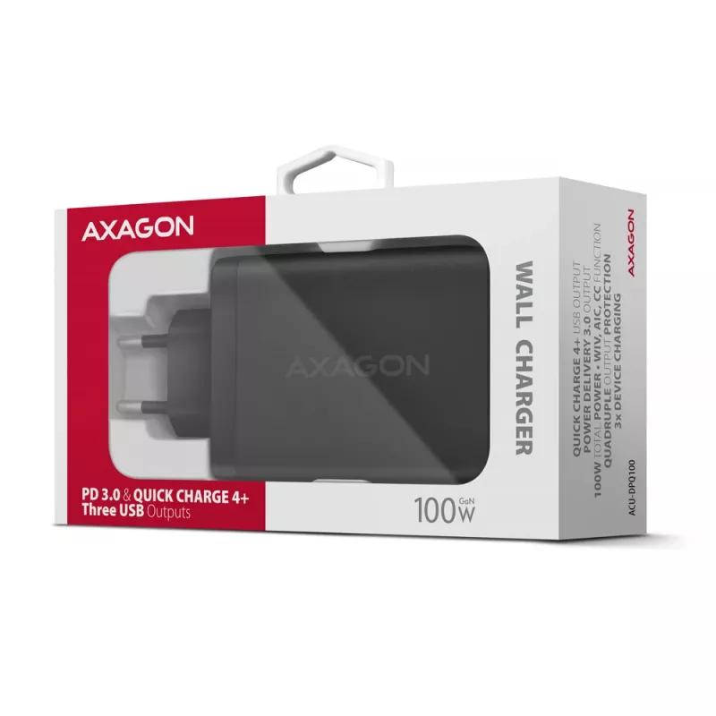Axagon ACU-DPQ100 PD3.0 & QC 4+ THREE OUTPUTS seinälaturi 100W