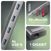 Axagon HMC-10HLS, USB 5Gbps -keskitin, 4x USB-A, HDMI 4k/60Hz, RJ-45, SD/microSD, PD 100W