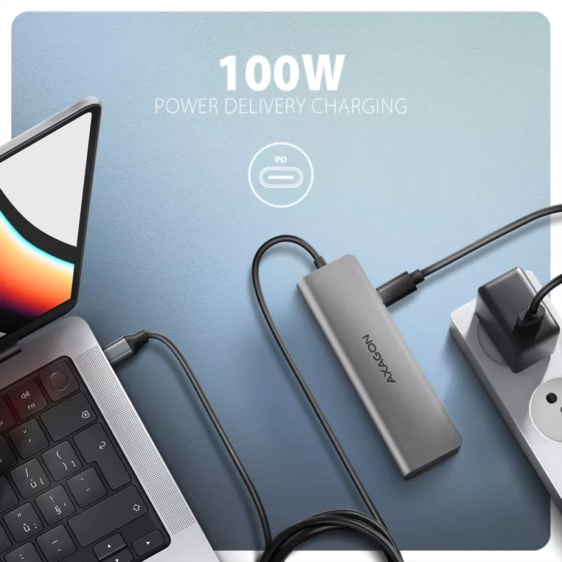 Axagon HMC-5H USB 5Gbps -keskitin, 3x USB-A, HDMI 4K/30Hz, PD 100W, 100cm USB-C-kaapeli