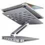 Axagon HMC-STND moniporttinen USB-C 5Gbit/s -keskitin ja alumiiniteline kannettaville. HDMI 4K/60Hz, GLAN, PD ja 3 USB-A-liitäntää. USB-C-kaapeli 60 cm.