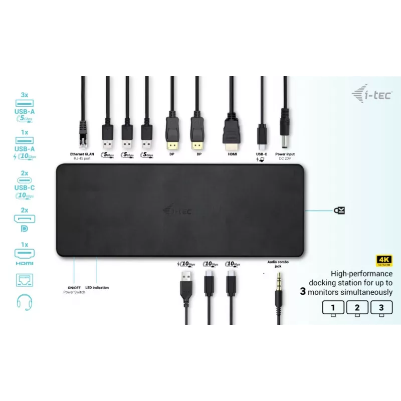 i-tec USB-C Triple Display -telakointiasema Gen 2 Pro + Power Delivery 100W