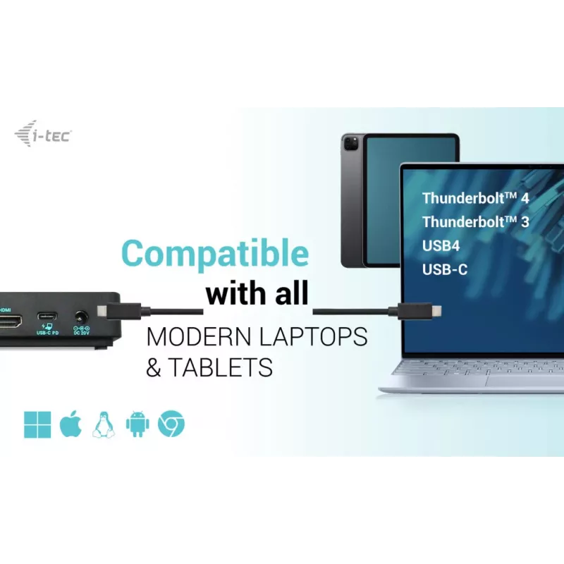 i-tec USB-C Triple Display -telakointiasema Gen 2 Pro + Power Delivery 100W