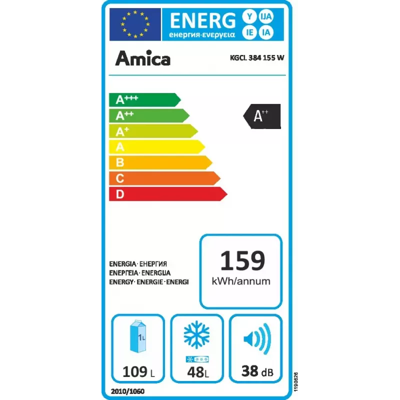 Amica FK200.4(E) vapaasti seisova jääkaappipakastin, pakastin alhaalla, 109 l jääkaappi + 48 l pakastin, energialuokka E, valkoinen