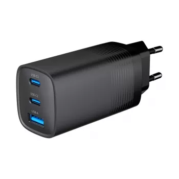GEMBIRD USB-pikalaturi – Type-A & C 3 porttia 65 W, QC 3.0 & PowerDelivery, GaN – musta
