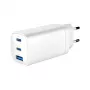 GEMBIRD USB-pikalaturi – Type-A & C, 3 porttia, 65 W, QC 3.0 & PowerDelivery, GaN – valkoinen