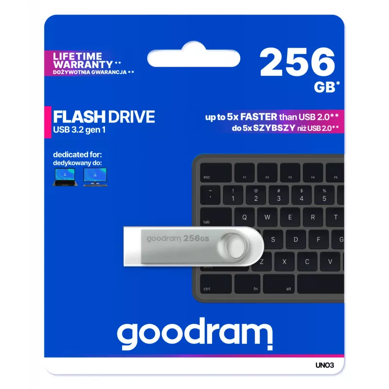 Goodram USB UNO3-2560S0R11 USB-muistitikku 256 GB USB Type-A 3.2 Gen 1 (3.1 Gen 1) hopea