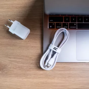 Kaapeli Green Cell Lightning - USB-C 1 m, 29 W, valkoinen, data 480 Mbit/s