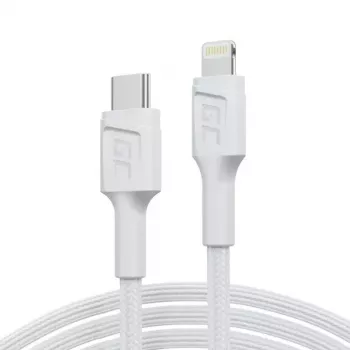 Kaapeli Green Cell Lightning - USB-C 1 m, 29 W, valkoinen, data 480 Mbit/s