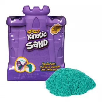 Kinetic Sand, linna-laatikko 454 g turkoosia leikkihiekkaa, säilytysastia, sensorinen lelu yli 3-vuotiaille lapsille