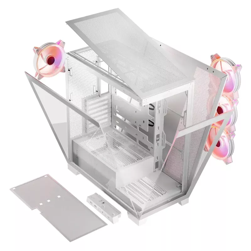 PC-kotelo MODECOM Volcano SPACE APEX ARGB MIDI Tower valkoinen – teräs, sivulasiseinä, ARGB-tuuletin, USB-C