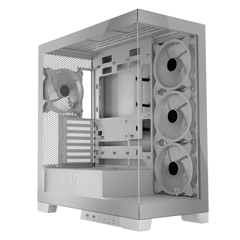 PC-kotelo MODECOM Volcano SPACE APEX ARGB MIDI Tower valkoinen – teräs, sivulasiseinä, ARGB-tuuletin, USB-C