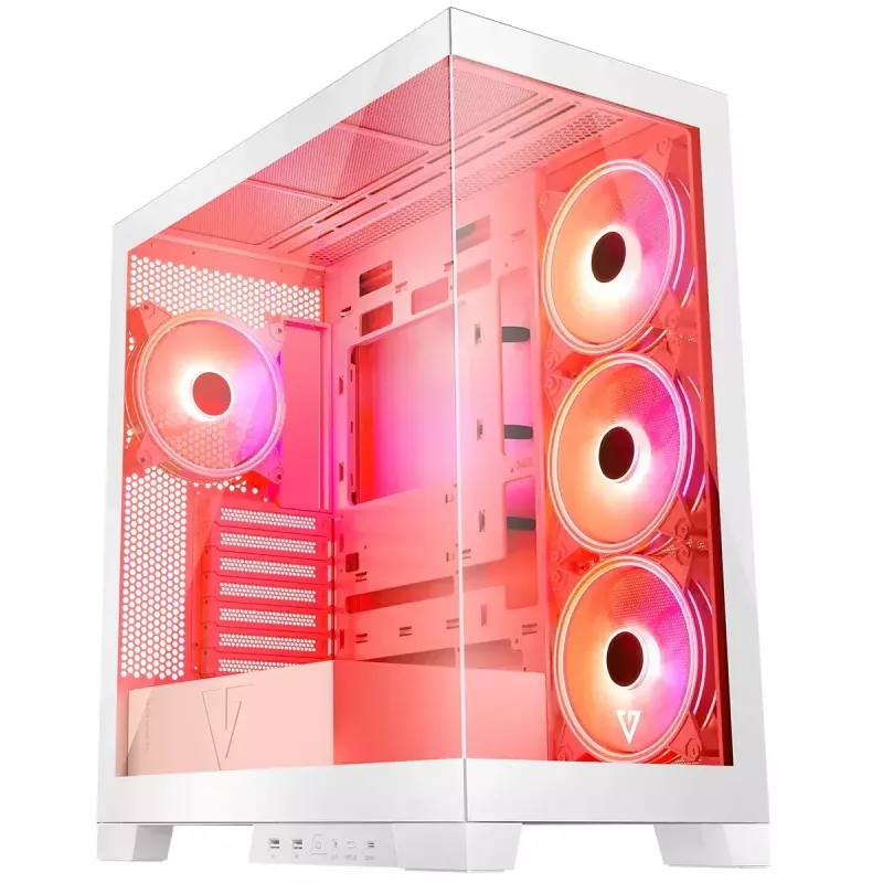 PC-kotelo MODECOM Volcano SPACE APEX ARGB MIDI Tower valkoinen – teräs, sivulasiseinä, ARGB-tuuletin, USB-C